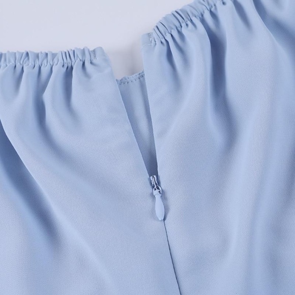 Light Blue Off Shoulder Midi Dress | Puff Sleeve Fairytale Vibes - Picture 9 of 12